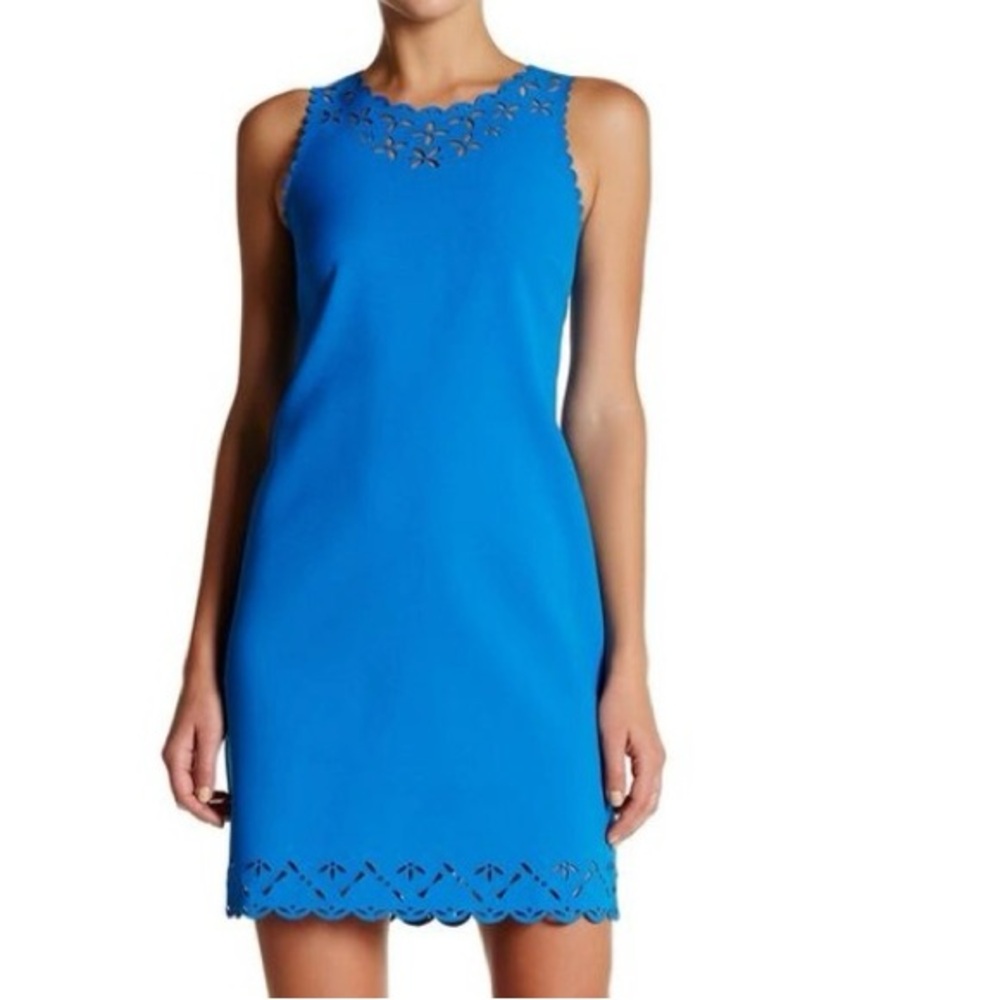 J. Crew Bright Blue Sleeveless Laser Cut Shift Mini Dress